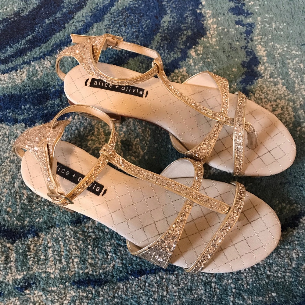 Alice + Olivia- Nola Glitter Flat Sandals- 8.5